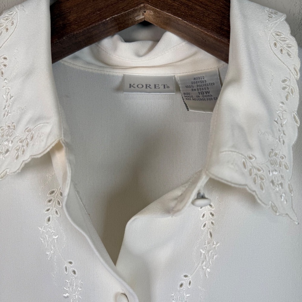 Koret Cream Embroidered Collar Front Placket 18W Button Down Dress Shirt 18W - Picture 3 of 12